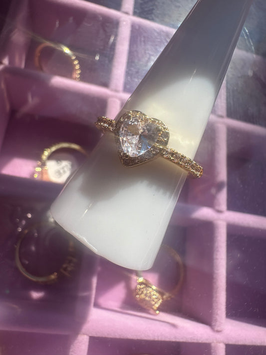 Golden Love Heart Ring (Stone-Centered Statement Ring)