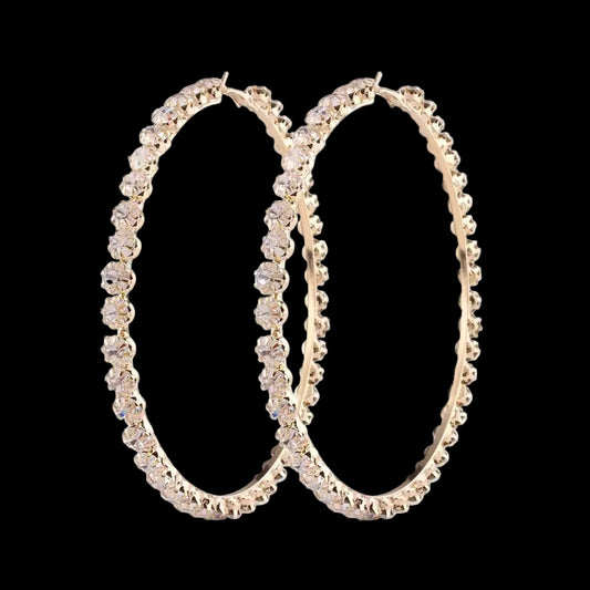 Diamond Girl Hoops (Gold Stone-Crested Statement Earrings)